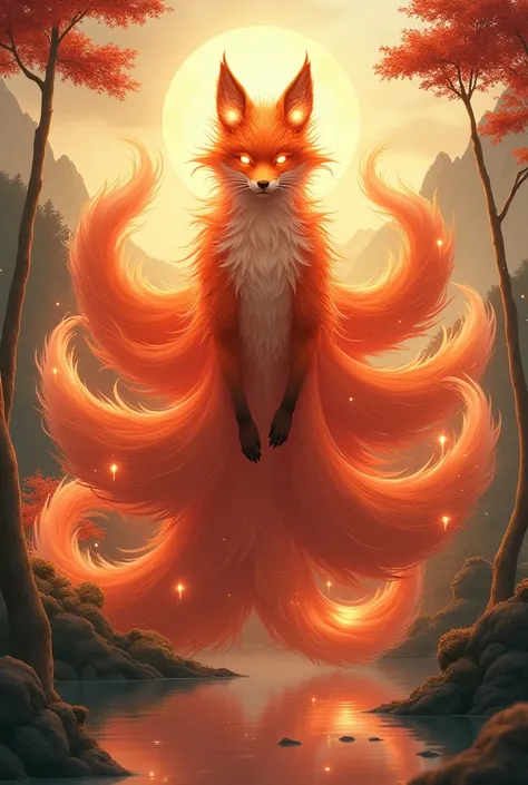 Kyubi with nine tails of Japanese mythology 