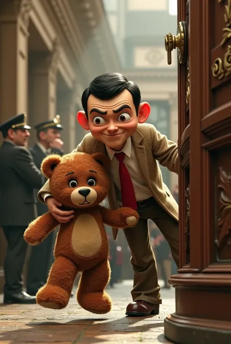 Make Mr. Bean steal some money with his teddy doll