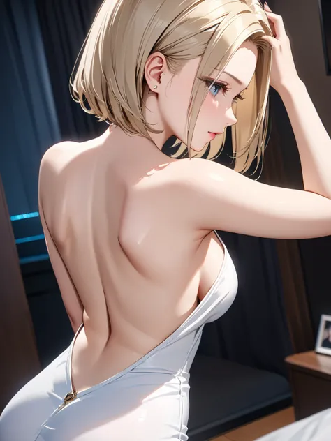 Backless Dress, ( cute), ( Android １８Number), masterpiece:1.5, masterpiece, highest quality, UHD, retina, masterpiece, accurate anatomy, super detailed, high quality, best quality, 8k