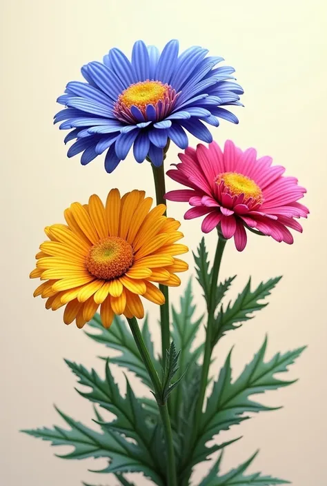 Create an image of an aster. three pieces of different colors. hyper realistic photo