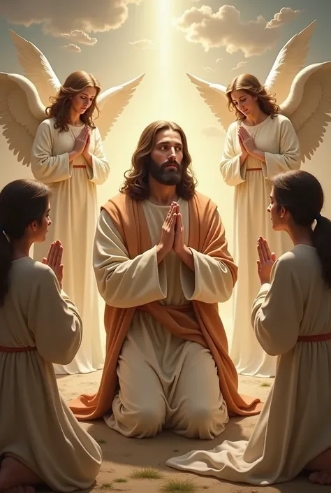 Jesus praying with angels