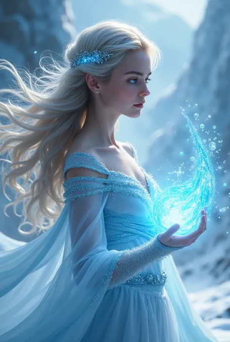 create a girl with power of water and snow fantasy