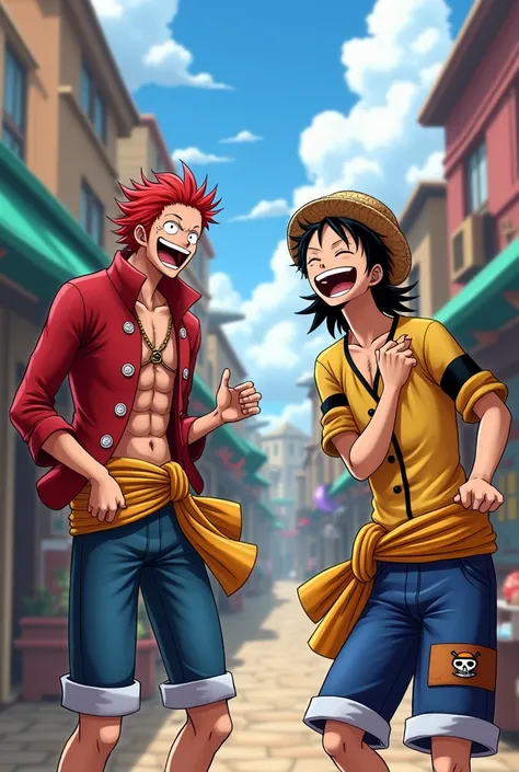 A picture of Ghareb and Okeji from the One Piece anime laughing at Shanks