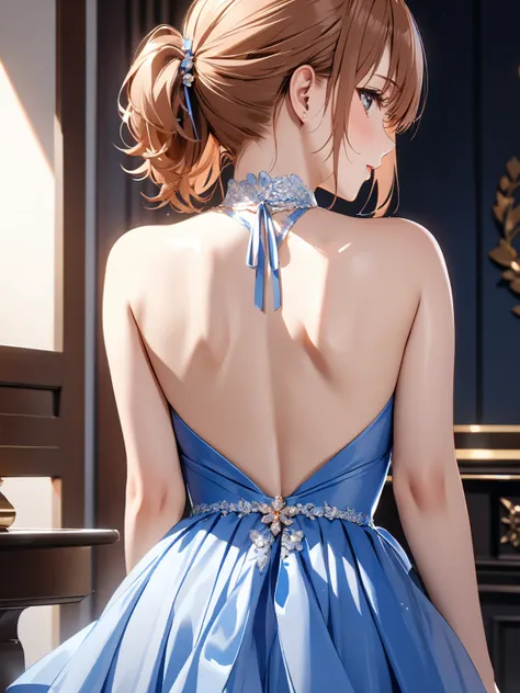 Backless Dress, ( cute), (Misaka Mikoto), masterpiece:1.5, masterpiece, highest quality, UHD, retina, masterpiece, accurate anatomy, super detailed, high quality, best quality, 8k