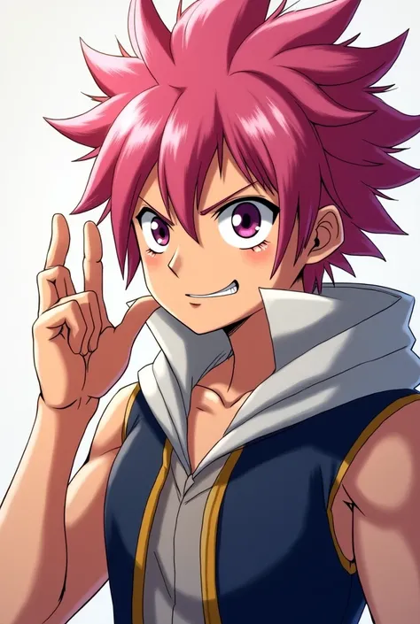 Natsu Dragneel, Fairy Tail style, pink hair, spiky hair, sharp eyes, smirk,Who sucks a penis