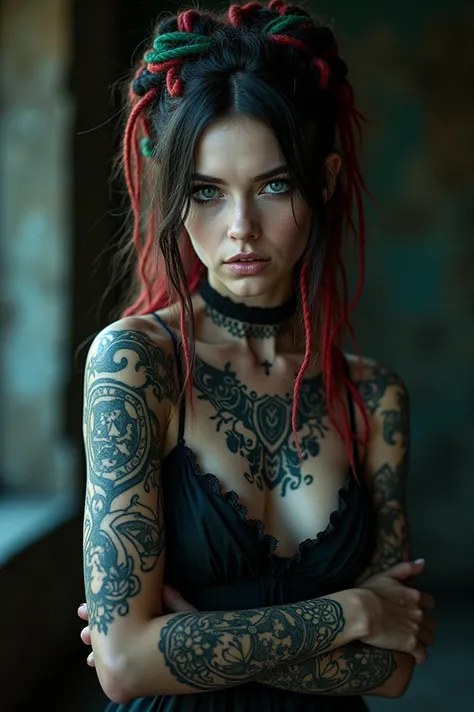 Gothic Girl tattooed with rasta hair 