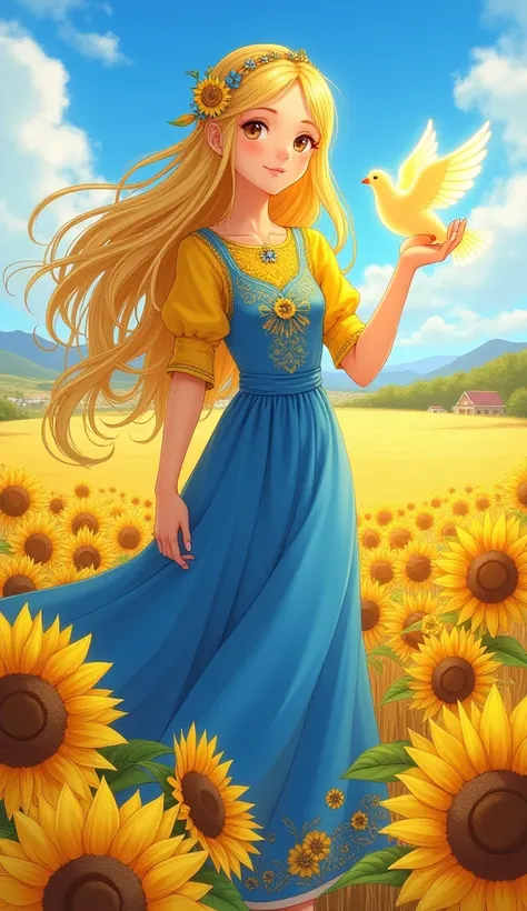 Ukraine
Prompt: A bold and radiant Studio Ghibli-inspired girl representing Ukraine, dressed in a flowing blue and yellow dress with intricate sunflower embroidery. Her golden hair, tangled with sunflowers and glowing wheat strands, cascades down her shoul...