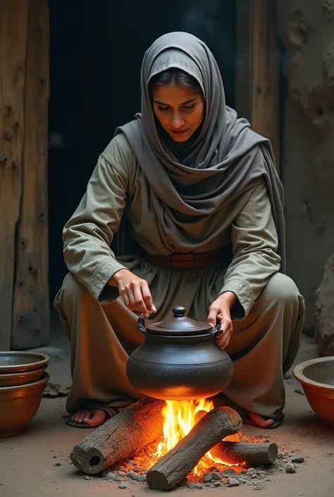 Be a Muslim woman and she made a fire and put a cenk on top of the fire and make a picture like this from the old days