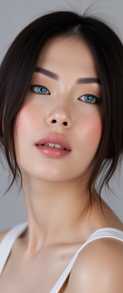 Asian woman with blue eyes,