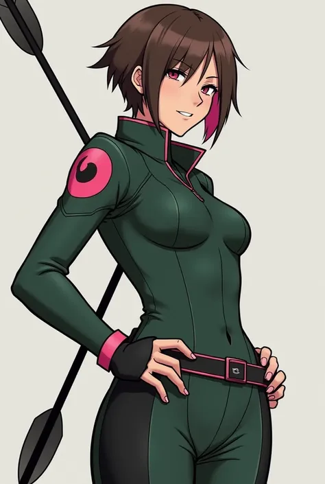 "valorant"  I would like to design a ninja outfit similar to the clothing style of the character .  The name of this female agent is Briana and she is a masculine female agent of the game .  Hair color brown , short,  mullet style cut and a strand of his h...