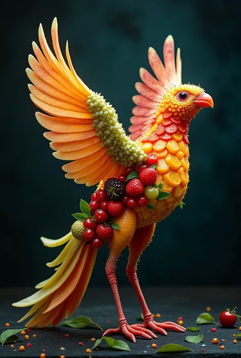 I want to make a picture night. The picture will be a bird made of many different fruits.