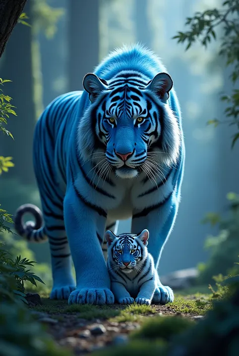 Blue tiger and baby