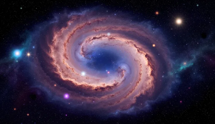 Triple overlapping ring-shaped nebula，The blue Milky Way，Nebula Fog， Digital Art by  ，Gold Sparkle，Very beautiful digital art,  4K high resolution digital art , Magical energy swirling softly ，Magic Whirlwind，Dreamlike art,  complex and glamorous anime CGI...