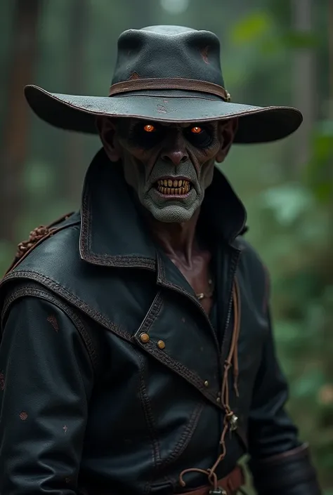  The Dweller is a dark figure ,  looking like a cangaceiro from the Northeastern hinterland .  He wears dark leather clothes , aged and dirty , } with rustic and worn details from so much use .  Her wide-brimmed hat , typical of the Cangazo ,  is stained w...