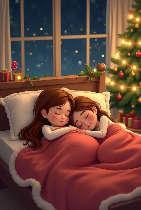 Cartoons of couples sleeping at Christmas HD
