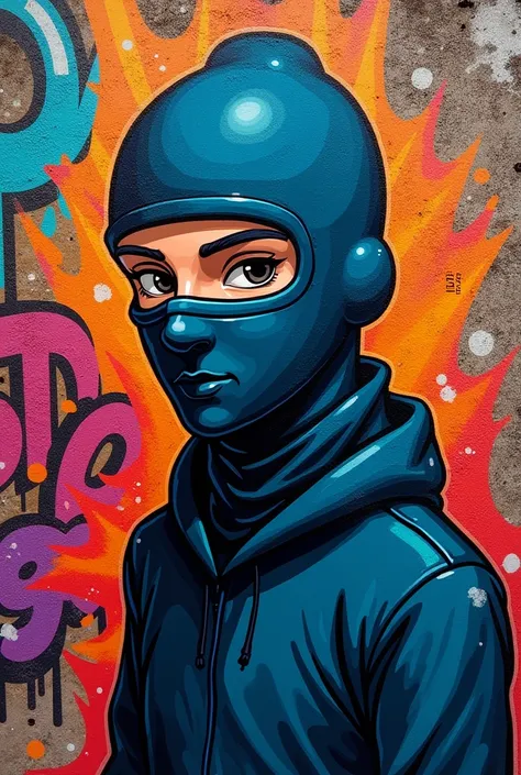  Create a cartoon character of a person with balaclava as if it were graffiti