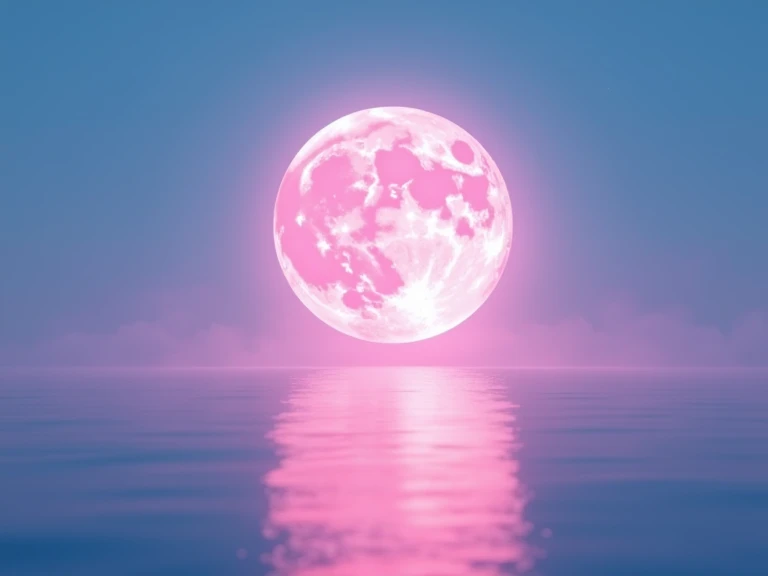 Little pink full moon, blue sky, Best Quality, Super Detailed, 