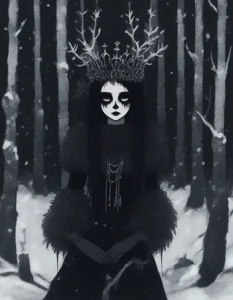 novuschroma style Goth Queen in a winter forest