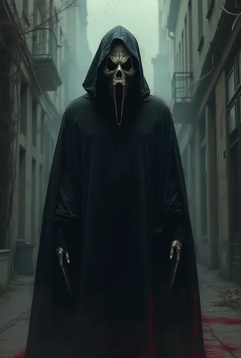 Produce a slasher poster of a villain based on Ghostface that isnt completely identical 
