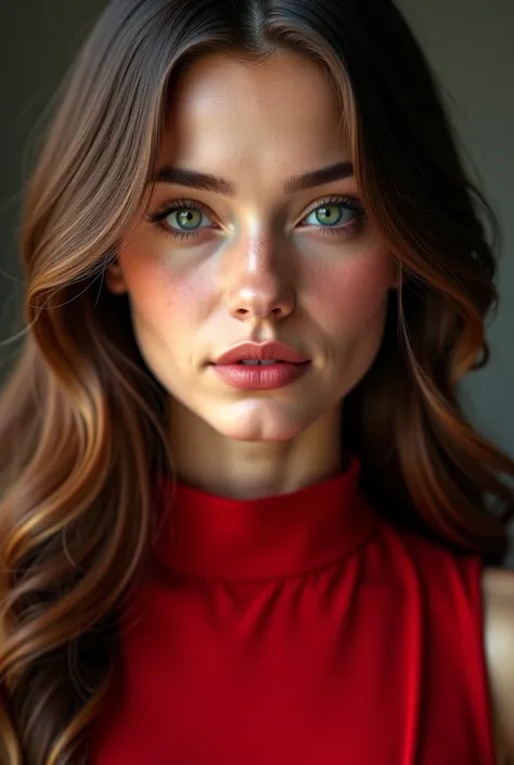 a close up of a woman with long hair wearing a red dress, gorgeous attractive face, photo of a beautiful woman, photorealistic beautiful face, extremely beautiful face, attractive beautiful face, beautiful and realistic faces, perfect face ), attractive wo...