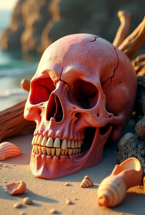 A pirate skull made of coral beach treasure pirate pirate ship 