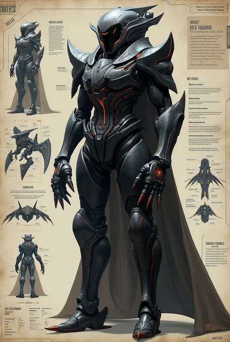 Schematic infographic, unusual shape exo-extraterrestrial Future eccentric Armor, evil powered mecha design with sith dark lord technology. 
#starwars