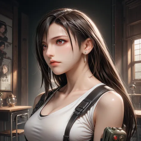 imagem arafada de uma mulher segurando uma arma e uma arma, jill valentine glamorosa, quiet do metal gear solid v, quiet do metal gear solid, game cg, background of  Resident evil  game, portrait of tifa Lockhart,  Resident evil  inspired, tifa Lockhart po...