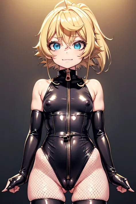 Tanya、 girl 、One person、 small、 small胸、、 wicked smile、 highest image quality taken by Ki、(highleg:1.3),(shiny clothes:1.2),(zipper clothing:1.2),bare shoulders,elbow gloves, fishnet legwear, fishnets, gloves,(skin tight:1.3), thighhighs, ( cameltoe:1.2), (...