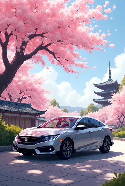 wallpaper in japan with honda civic under sakura tree 