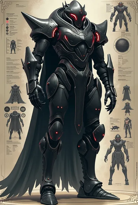 Schematic infographic, unusual shape exo-extraterrestrial Future eccentric Armor, evil powered mecha design with sith dark lord technology. 
#starwars