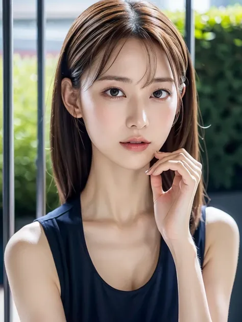 1womanl, Put your hair up to reveal a sexy nape or neck , Navy blue long dress, sleeveless 、mideum breasts, light brown hair, Blunt bangs, hair behind ear, hair over shoulder, Long hair, slender body shape, ultra fine face, Thin face, Delicate lips, Beauti...