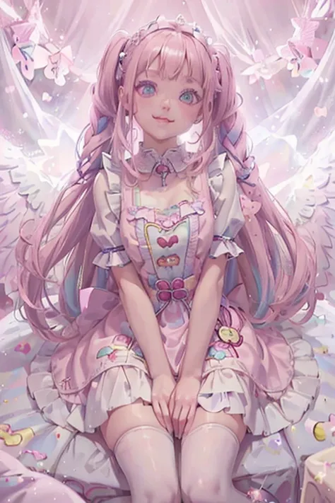 (8k,  top quality ,  masterpiece : 1.2),   super high res,  Beauty ,  super detailed face,   DETAILS EYES ,Nose Flash  ,(  pink hair,  Light Blue Multicolored Hair Poses  ),bang,  twin tails, Has no expression ,break,  sailor collar,  Candy Pattern Lolita ...