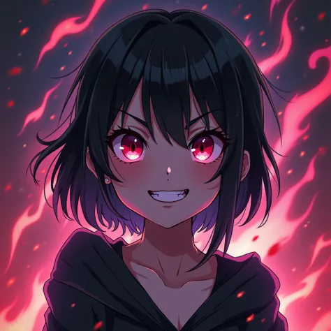 Evil anime teen girl laughing , 4k , cute , dark flashy background , cool 