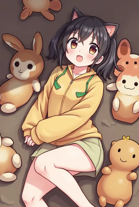 anime girl laying on the ground with stuffed animals, concept art by Kamagurka, pixiv, furry art, yuru camp, detailed fanart, anime cover, top rated on pixiv, insect trainer girl, haruno sakura, anime lush john 8k woods, annie from league of legends, cover...