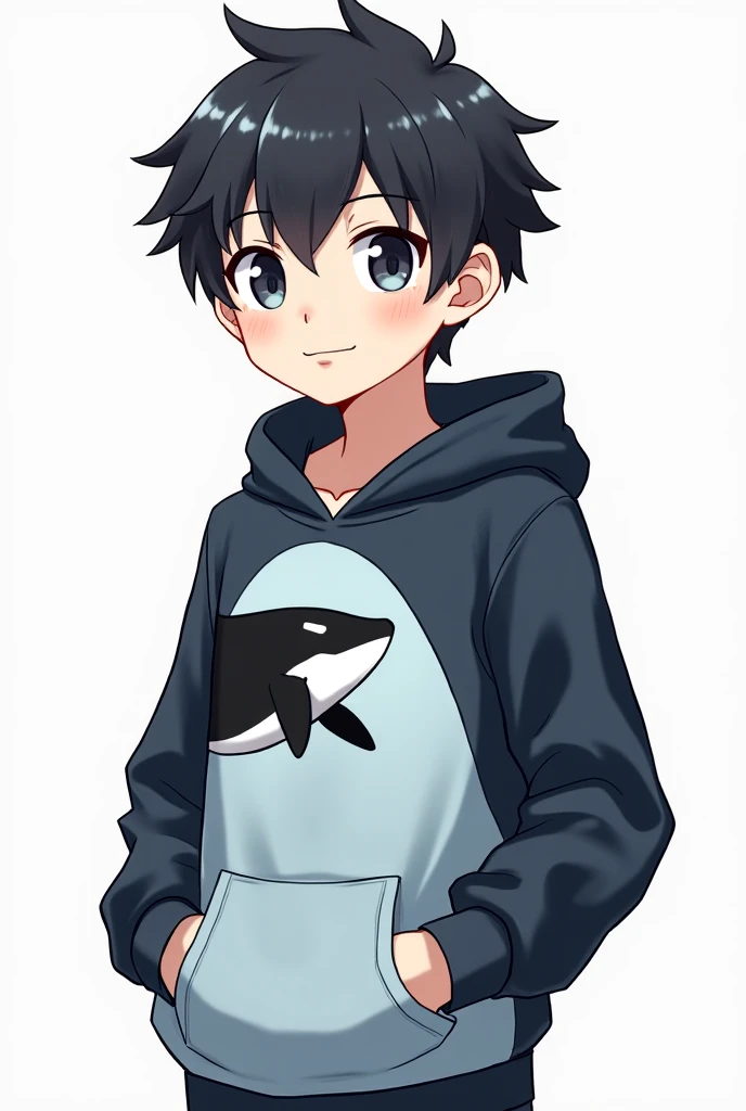 Anime boy wearing an Orca hoodie, highest quality, Anime