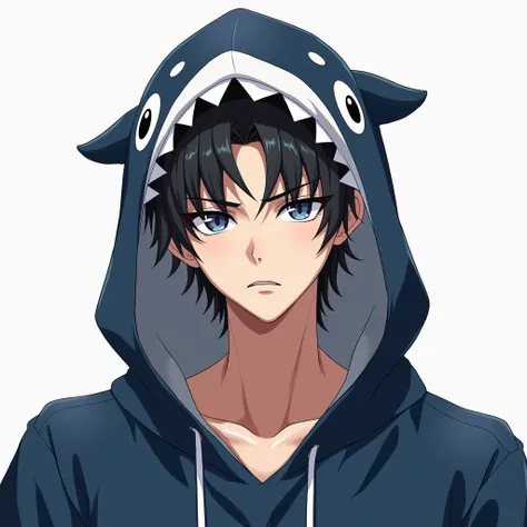 Anime guy wearing an Orca hoodie hood, Highest quality, Anime, Hood, handsome, cool