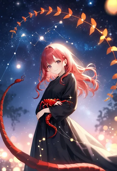 (masterpiece, best quality:1.1),cute angel with a scorpion tail growing from his waist. solo.The tip of its tail glows red and exudes poison. The angel wears a black robe and black wings, has the face of a pretty girl, and has a nihilistic smile on her fac...