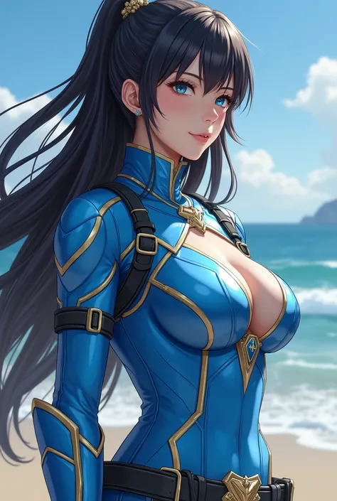  1 girl, solo,  high res,  long hair,  top quality ,  Japanese,20 years old, huge breasts , ridiculous big boobs 、 combat bodysuit 、Power Rangers light blue、170 cm tall 、Has a long whip、Ninja Motifs 、live-action