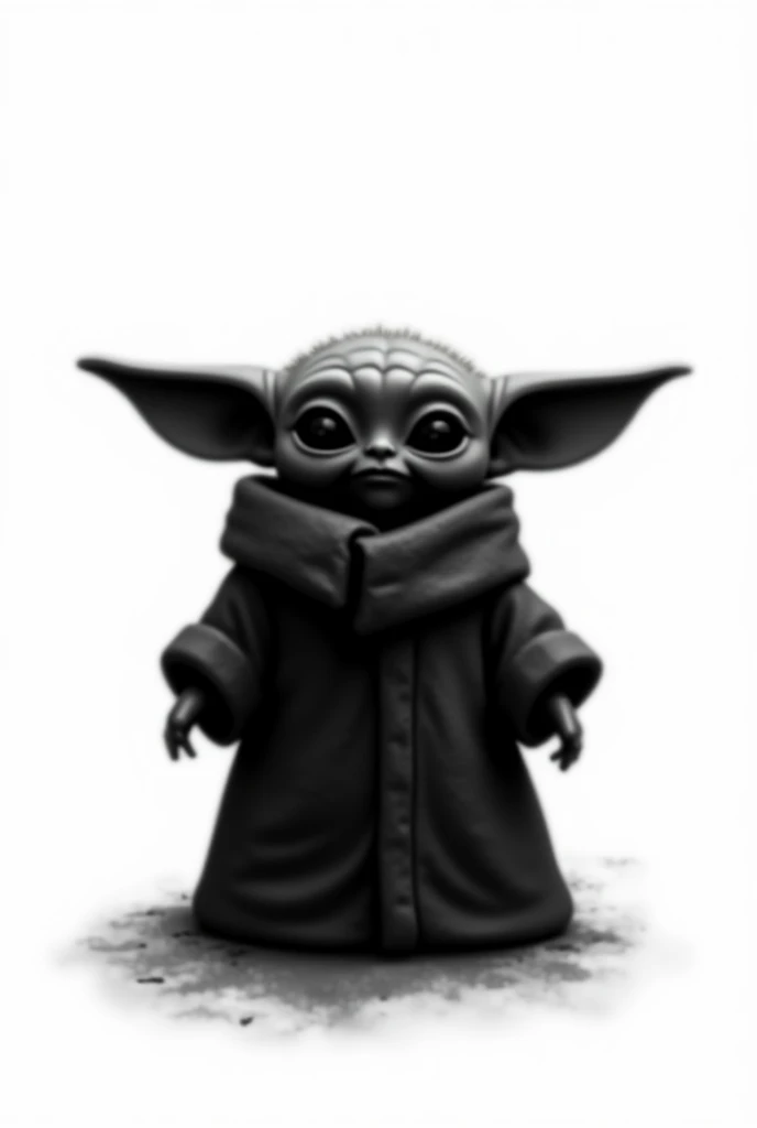 Bébé Yoda tout noir sur fond blanc