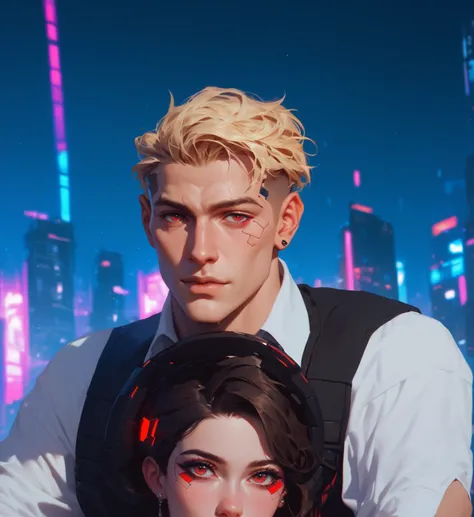  masterpiece fails,  beautiful illustration , blond man,  red eyes,  Cyberpunk