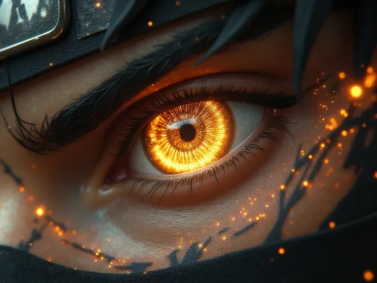 Close up shot of a glowing naruto sage mode eye