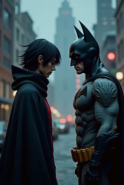 Itachi Uchiha and batman realistic landscape image 