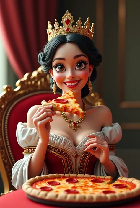 Queen is smiling at eating pizza 