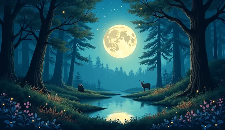 Beautiful forest with the  full moon  for Youtube channel banner