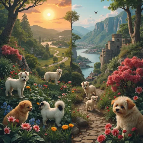 Create a varied collage, a collage of the beauty of everyday life in general: animal care, healthy nature and much more, create them together with their opposites which would be ugly and sad... Create about 20 images, 10 with the beautiful and another 10 w...