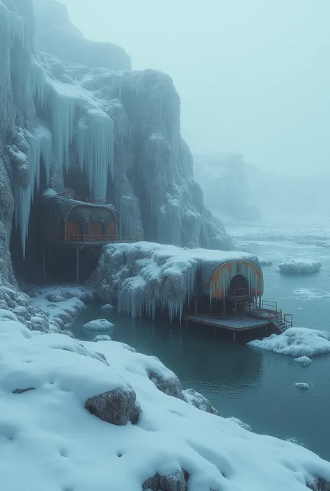 Abandoned Camp Century:
"A haunting scene of the abandoned remains of Camp Century, with collapsed tunnels and old, rusting equipment buried in ice. The air feels cold and desolate, with cracks forming in the frozen structure, highlighting the failure of t...