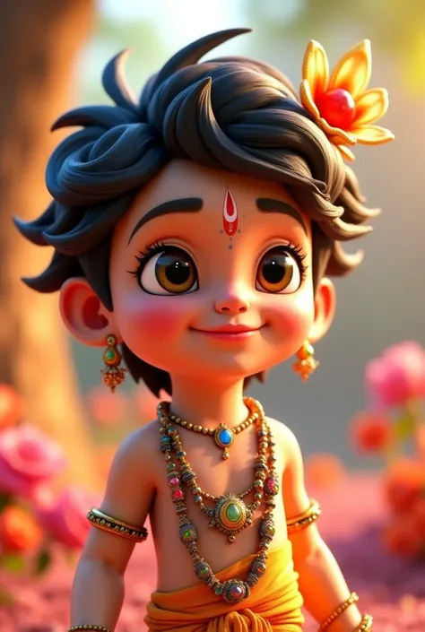 Cute little Krishna ji 3D animation hood