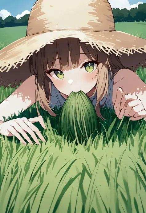 Caipira with straw hat and grass in her mouth 