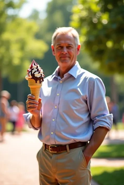 a man Holding an ICE cream cone