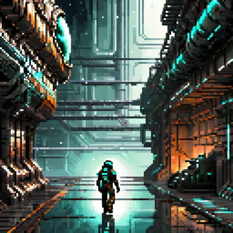 Dead Space, futurism, extreme science fiction, visually stunning, pixel art